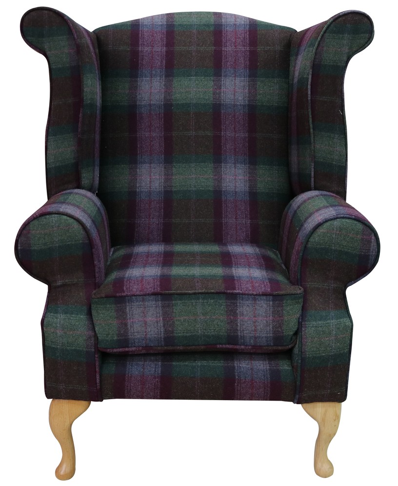 Product photograph of Chesterfield Edward Wool Tweed Wing Chair Skye Mystic Topaz In Queen Anne Style from Chesterfield Sofas.