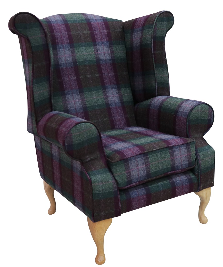 Product photograph of Chesterfield Edward Wool Tweed Wing Chair Skye Mystic Topaz In Queen Anne Style from Chesterfield Sofas