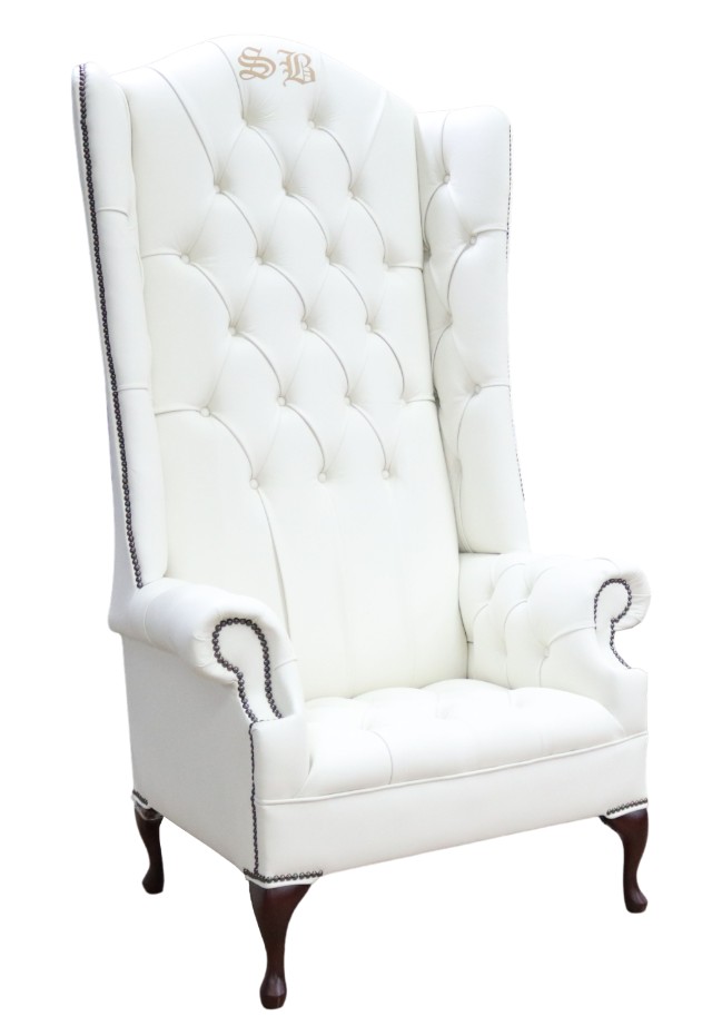 Product photograph of Chesterfield Embroidered Elements Scarface High Back Wing Chair White Leather from Chesterfield Sofas