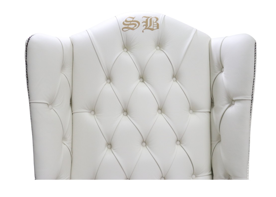 Product photograph of Chesterfield Embroidered Elements Scarface High Back Wing Chair White Leather from Chesterfield Sofas.