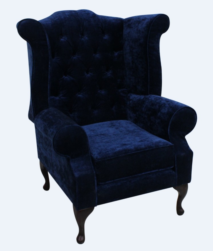 Product photograph of Chesterfield Fireside High Back Armchair Modena Deft Blue Velvet In Queen Anne Style from Chesterfield Sofas