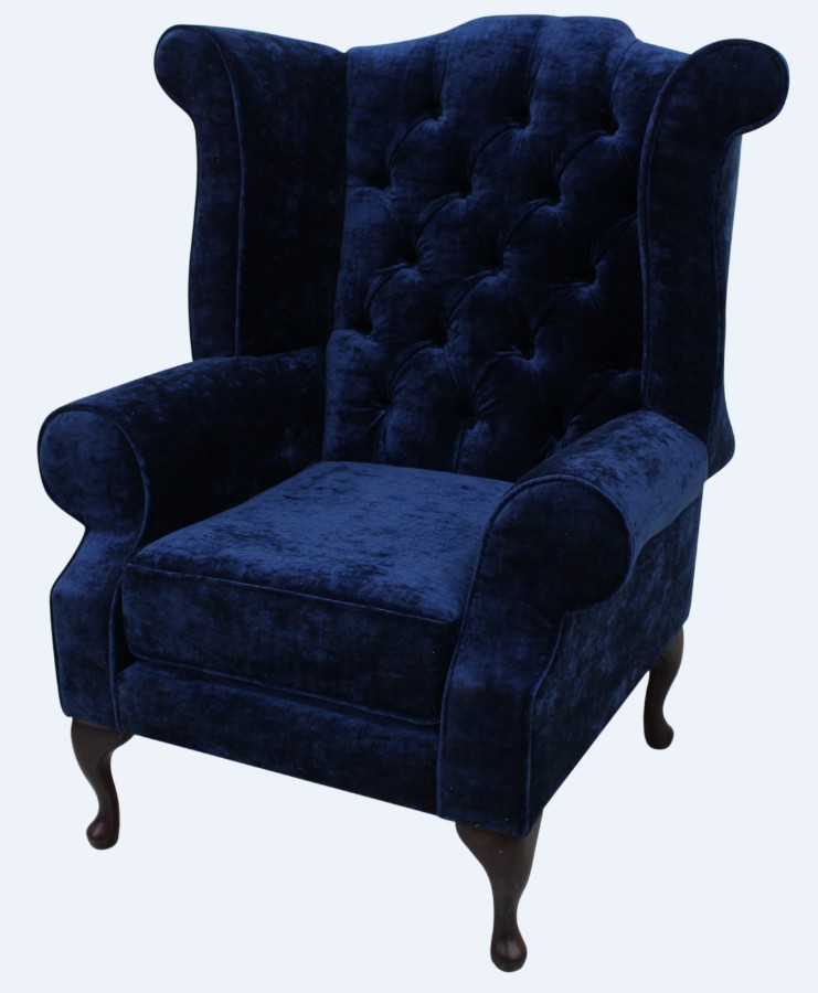 Product photograph of Chesterfield Fireside High Back Armchair Modena Deft Blue Velvet In Queen Anne Style from Chesterfield Sofas.