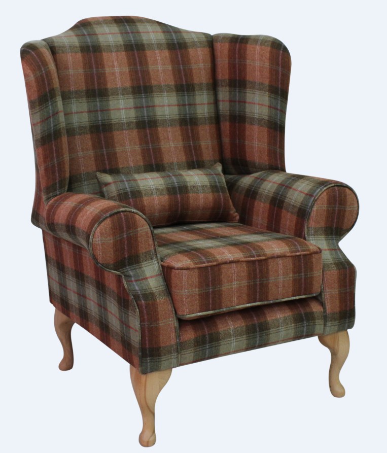 Product photograph of Chesterfield Fireside High Back Wing Chair Chestnut Tree Check Tweed Wool In Mallory Style from Chesterfield Sofas