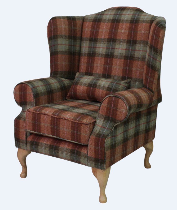 Product photograph of Chesterfield Fireside High Back Wing Chair Chestnut Tree Check Tweed Wool In Mallory Style from Chesterfield Sofas.