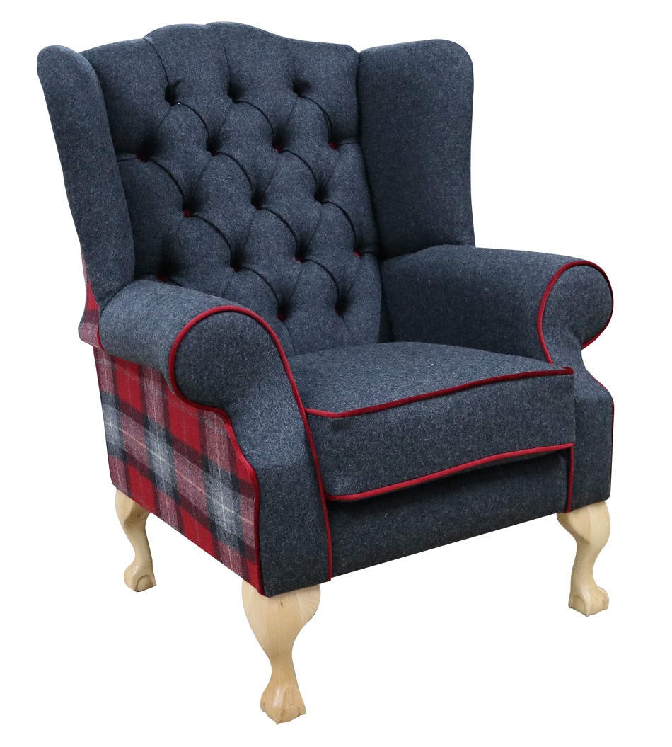 Product photograph of Chesterfield Fireside High Back Wing Chair Skye Red Check Tweed Wool In Mallory Style from Chesterfield Sofas