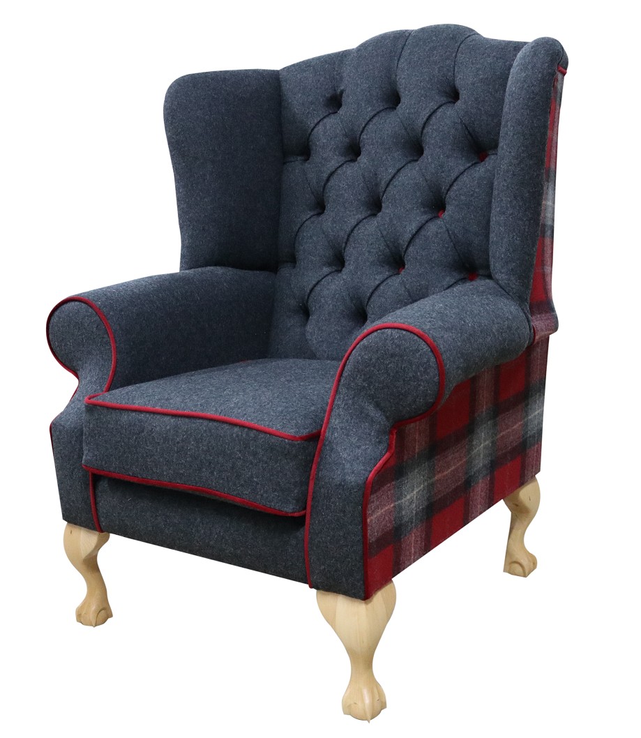 Product photograph of Chesterfield Fireside High Back Wing Chair Skye Red Check Tweed Wool In Mallory Style from Chesterfield Sofas.