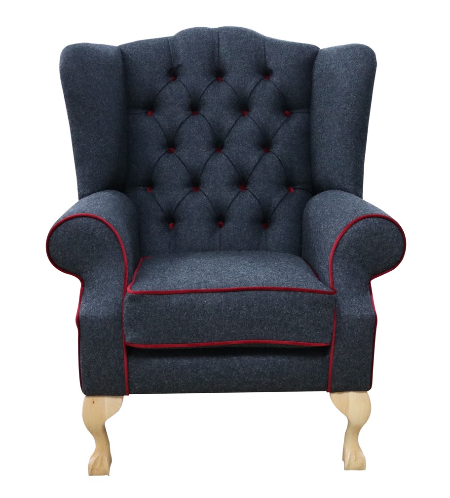 Product photograph of Chesterfield Fireside High Back Wing Chair Skye Red Check Tweed Wool In Mallory Style from Chesterfield Sofas.