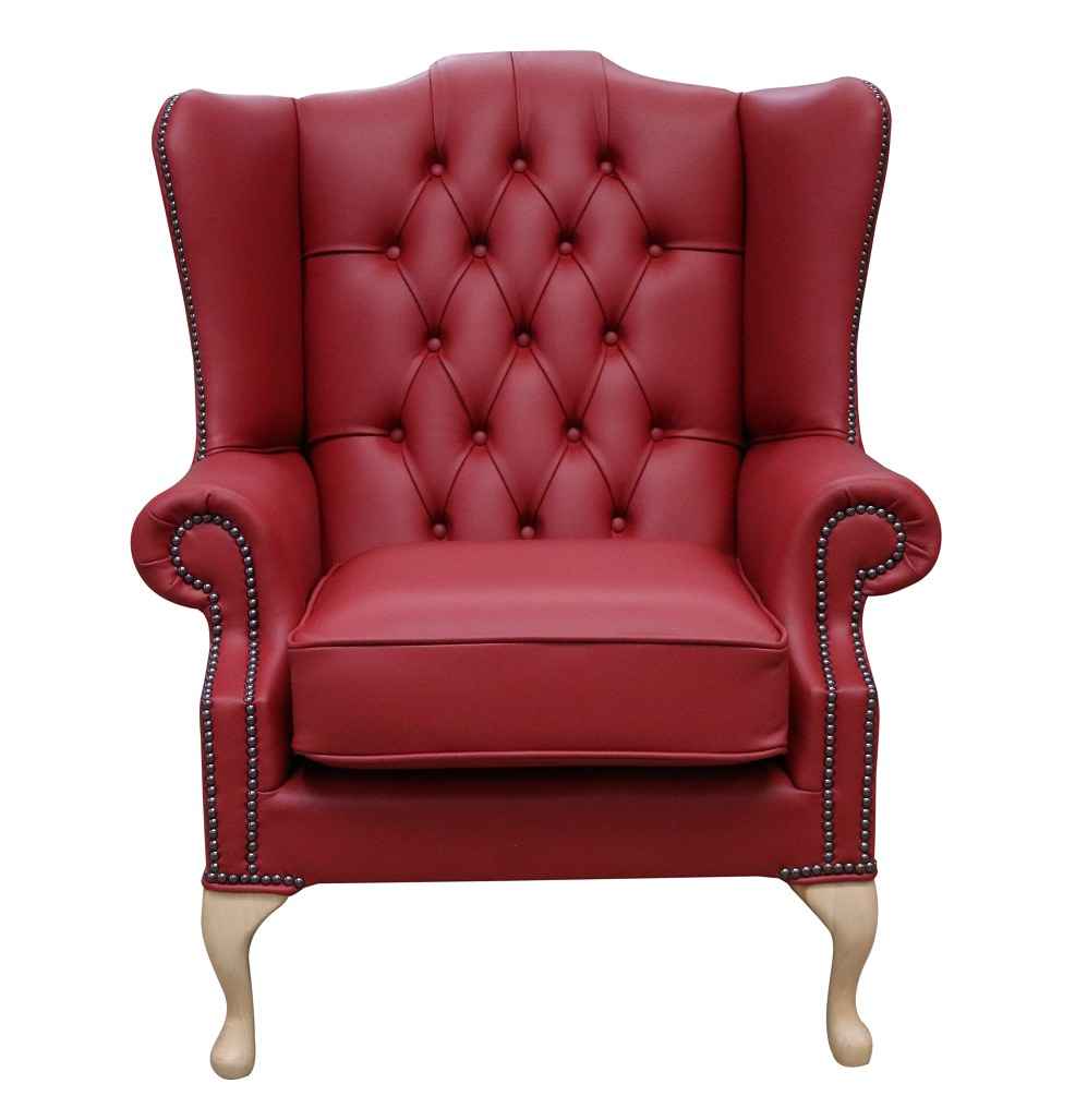 Product photograph of Chesterfield Flat High Back Wing Chair Shelly Cherry Red Leather In Mallory Style from Chesterfield Sofas.