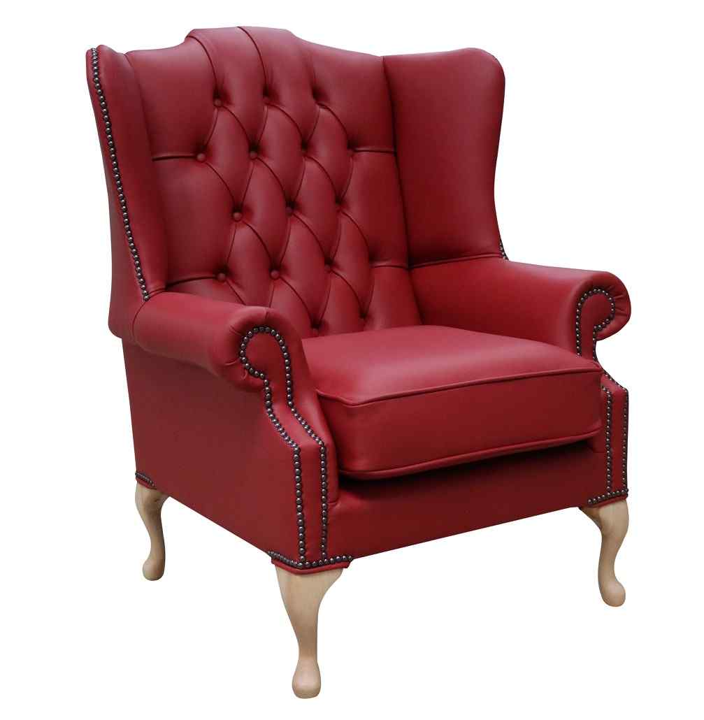 Product photograph of Chesterfield Flat High Back Wing Chair Shelly Cherry Red Leather In Mallory Style from Chesterfield Sofas