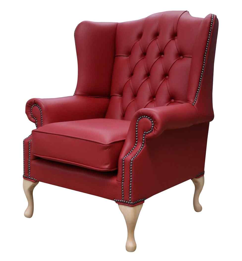 Product photograph of Chesterfield Flat High Back Wing Chair Shelly Cherry Red Leather In Mallory Style from Chesterfield Sofas.