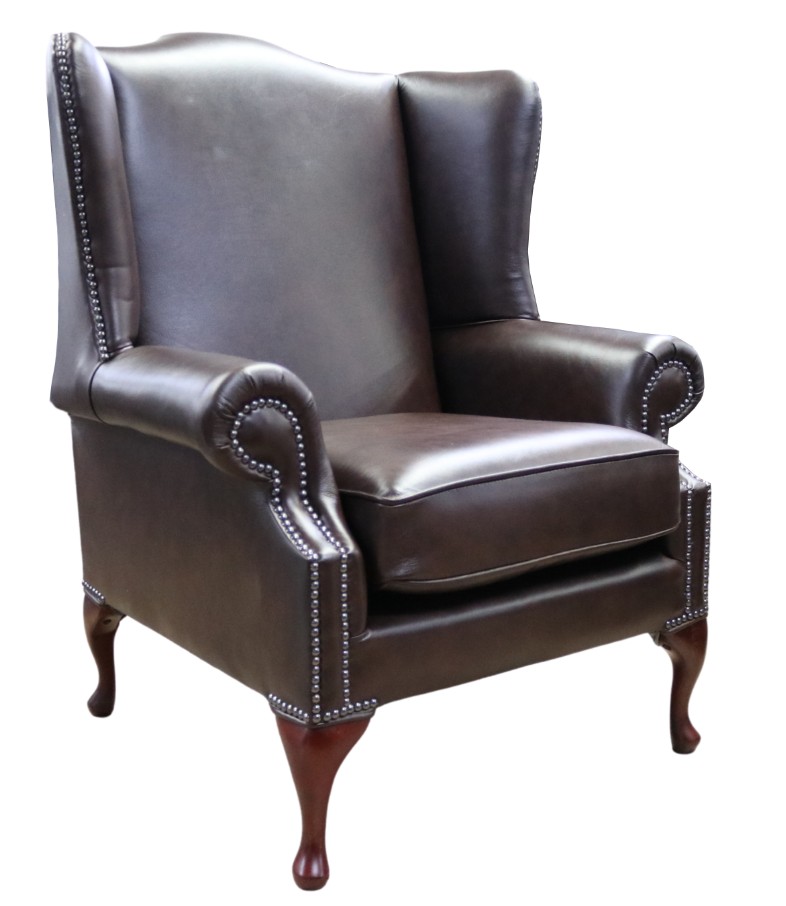Product photograph of Chesterfield Flat Saxon High Back Chair Antique Brown Leather In Mallory Style from Chesterfield Sofas