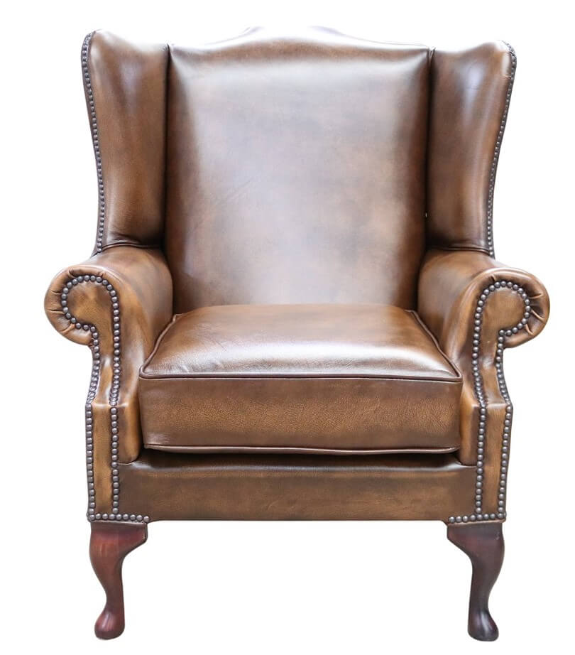 Product photograph of Chesterfield Flat Wing Saxon High Back Chair Antique Tan Real Leather In Mallory Style from Chesterfield Sofas.