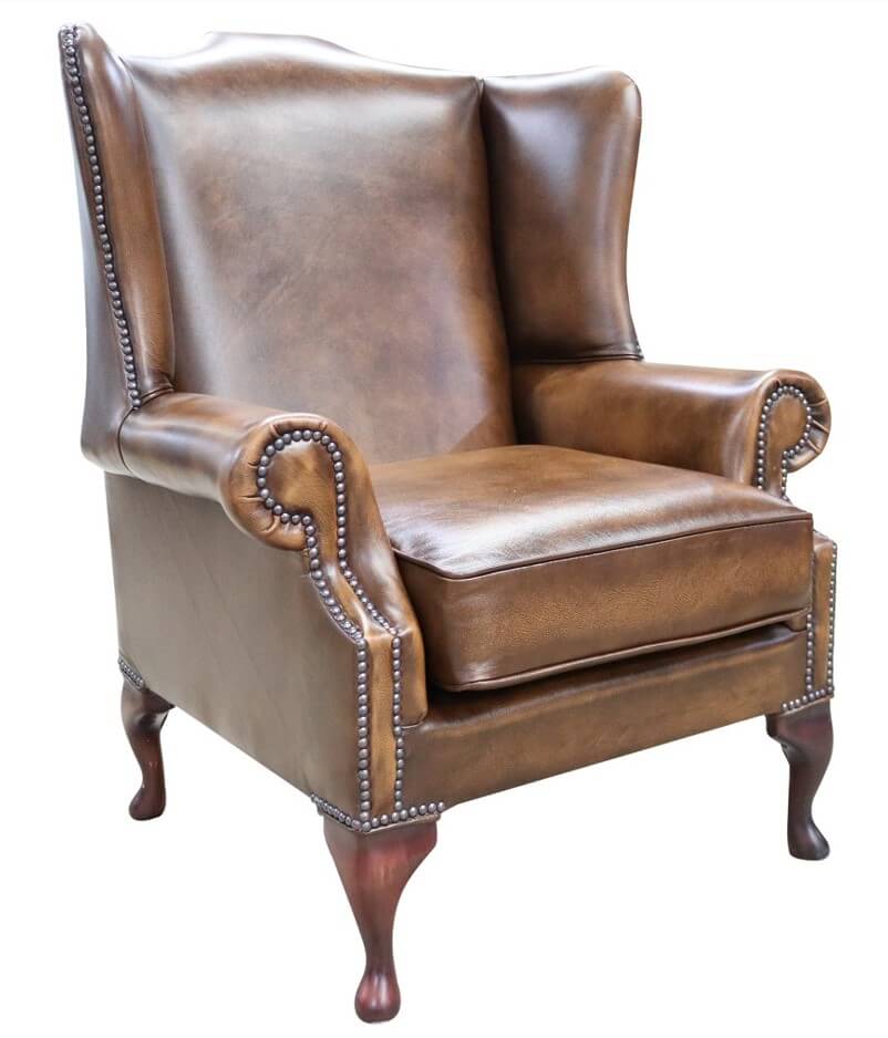 Product photograph of Chesterfield Flat Wing Saxon High Back Chair Antique Tan Real Leather In Mallory Style from Chesterfield Sofas