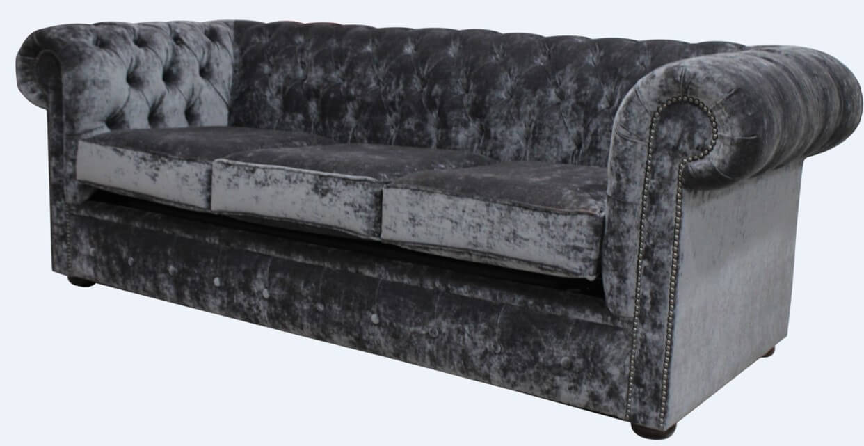 Product photograph of Chesterfield Genuine 3 Seater Sofa Settee Modena Steel Grey Velvet Fabric In Classic Style from Chesterfield Sofas.