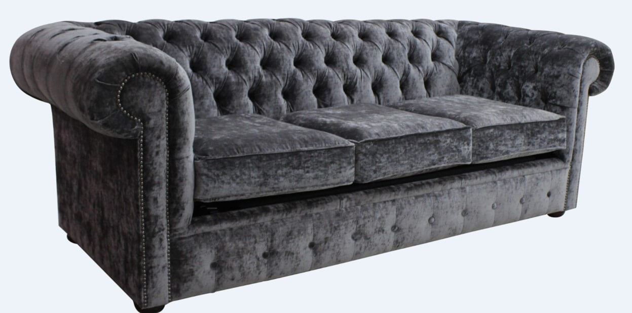 Product photograph of Chesterfield Genuine 3 Seater Sofa Settee Modena Steel Grey Velvet Fabric In Classic Style from Chesterfield Sofas.