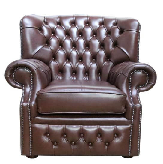 Product photograph of Chesterfield Genuine High Back Wing Armchair Byron Conker Leather In Monks Style from Chesterfield Sofas
