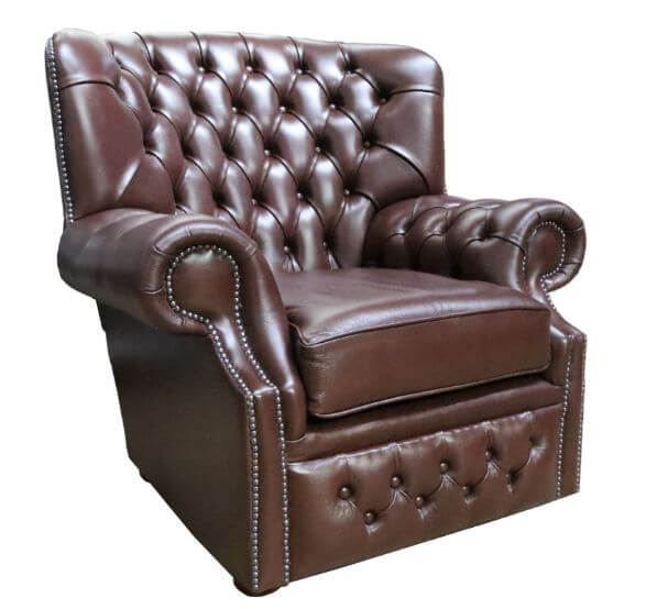 Product photograph of Chesterfield Genuine High Back Wing Armchair Byron Conker Leather In Monks Style from Chesterfield Sofas.