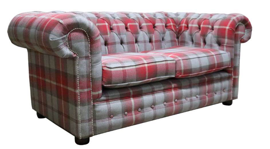 Product photograph of Chesterfield Genuine Tartan 2 Seater Sofa Balmoral Cherry Red Fabric In Classic Style from Chesterfield Sofas.