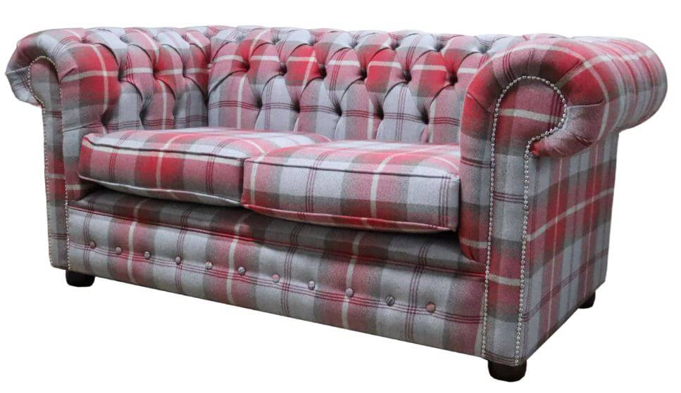 Product photograph of Chesterfield Genuine Tartan 2 Seater Sofa Balmoral Cherry Red Fabric In Classic Style from Chesterfield Sofas