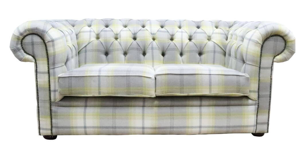 Product photograph of Chesterfield Genuine Tartan 2 Seater Sofa Balmoral Citrus Green Fabric In Classic Style from Chesterfield Sofas