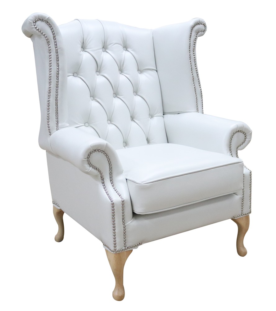 Product photograph of Chesterfield Georgian High Back Wing Chair Old English Ghost Leather In Queen Anne Style from Chesterfield Sofas