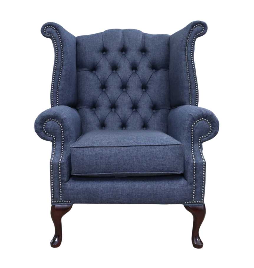 Product photograph of Chesterfield Georgian Wing Chair Gleneagles Plain Granite Fabric In Queen Anne Style from Chesterfield Sofas