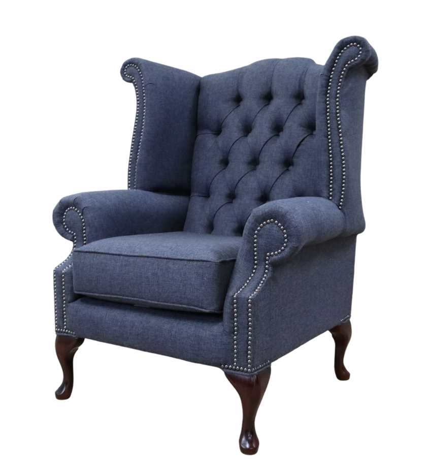 Product photograph of Chesterfield Georgian Wing Chair Gleneagles Plain Granite Fabric In Queen Anne Style from Chesterfield Sofas.