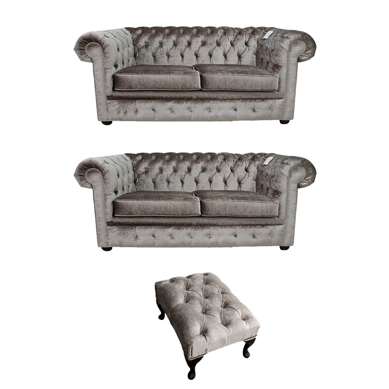 Product photograph of Chesterfield Handmade 2 Seater 2 Seater Footstool Boutique Beige Velvet Fabric Sofa Suite from Chesterfield Sofas