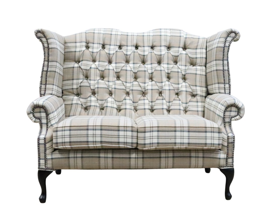 Product photograph of Chesterfield Handmade 2 Seater High Back Sofa Lana Beige Fabric In Queen Anne Style from Chesterfield Sofas