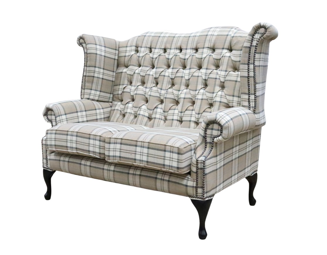 Product photograph of Chesterfield Handmade 2 Seater High Back Sofa Lana Beige Fabric In Queen Anne Style from Chesterfield Sofas.