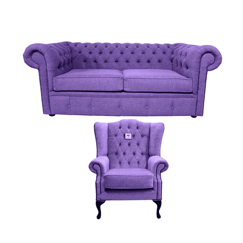 Product photograph of Chesterfield Handmade 2 Seater Mallory Wing Chair Verity Purple Fabric Sofa Suite from Chesterfield Sofas