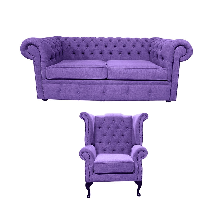 Product photograph of Chesterfield Handmade 2 Seater Queen Anne Chair Verity Purple Fabric Sofa Suite from Chesterfield Sofas