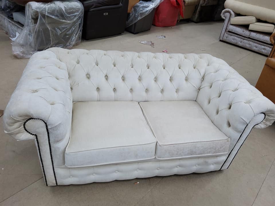Product photograph of Chesterfield 2 Seater Sofa Settee Pimlico Oyster Real Fabric In Classic Style from Chesterfield Sofas.