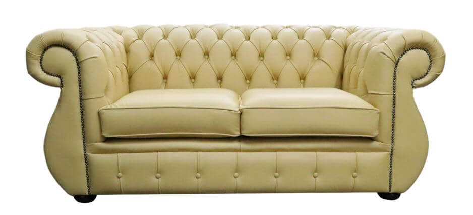 Product photograph of Chesterfield Handmade 2 Seater Sofa Deluca Yellow Leather In Kimberley Style from Chesterfield Sofas