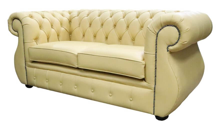 Product photograph of Chesterfield Handmade 2 Seater Sofa Deluca Yellow Leather In Kimberley Style from Chesterfield Sofas.