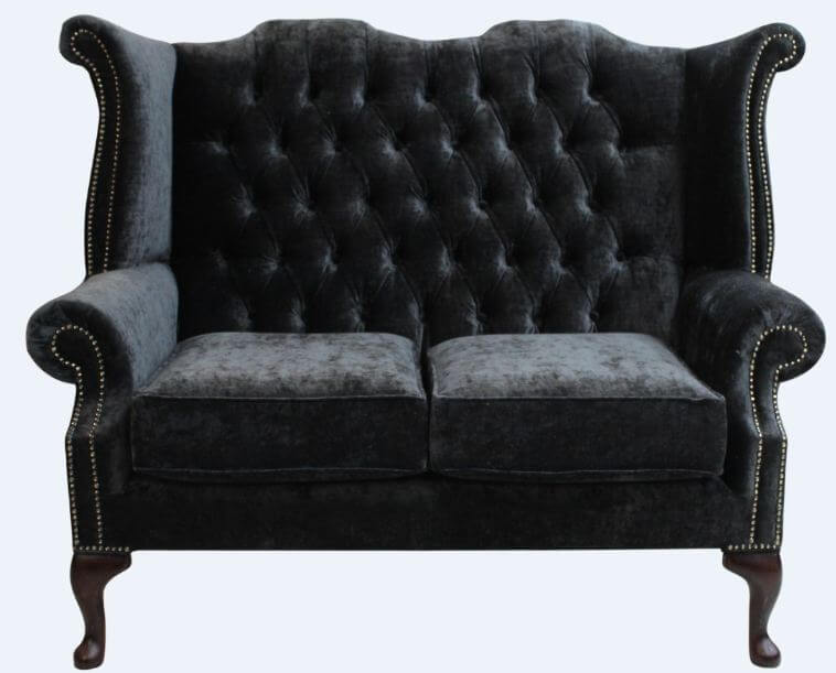 Product photograph of Chesterfield Handmade 2 Seater Sofa Modena Black Fabric In Queen Anne Style from Chesterfield Sofas.
