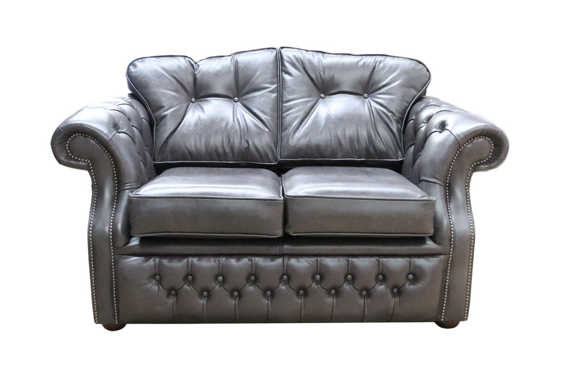 Product photograph of Chesterfield Handmade 2 Seater Sofa Old English Storm Black Leather In Era Style from Chesterfield Sofas