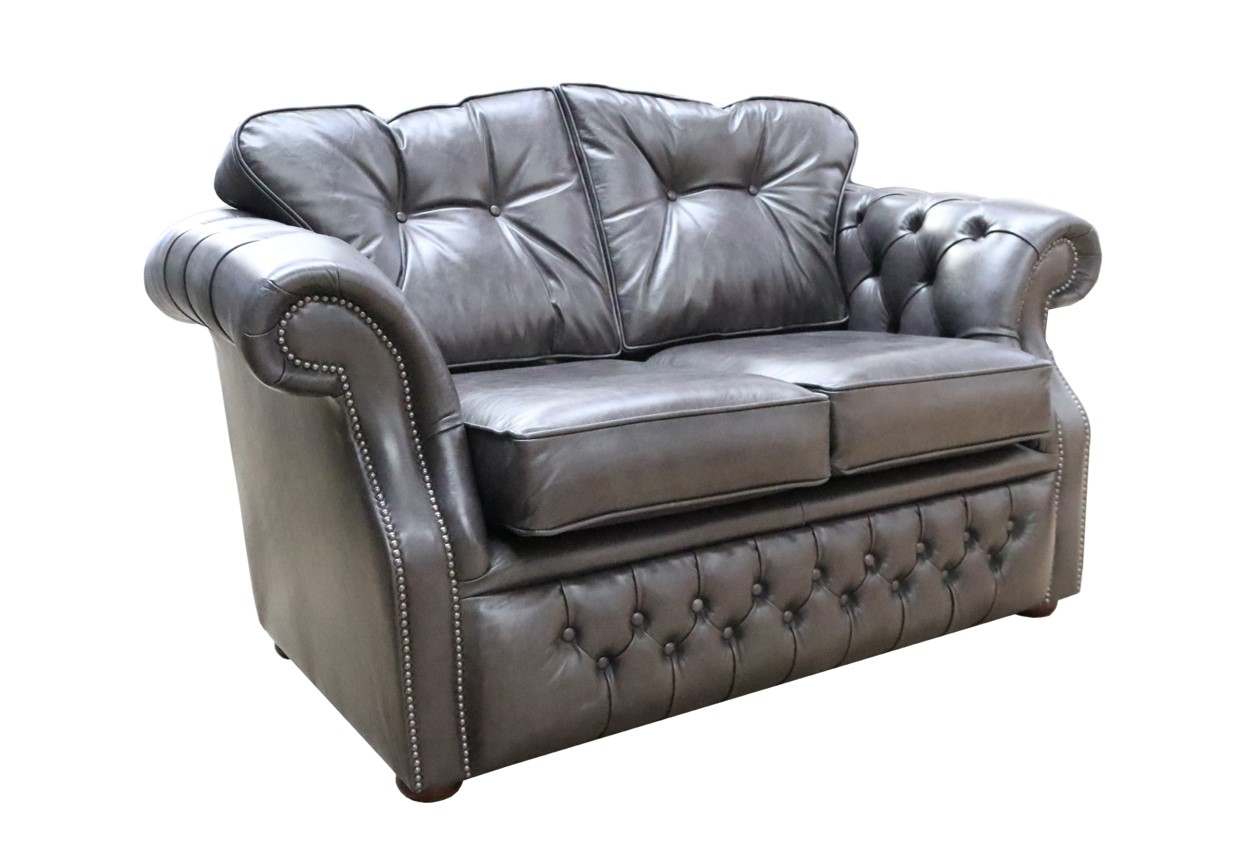 Product photograph of Chesterfield Handmade 2 Seater Sofa Old English Storm Black Leather In Era Style from Chesterfield Sofas.
