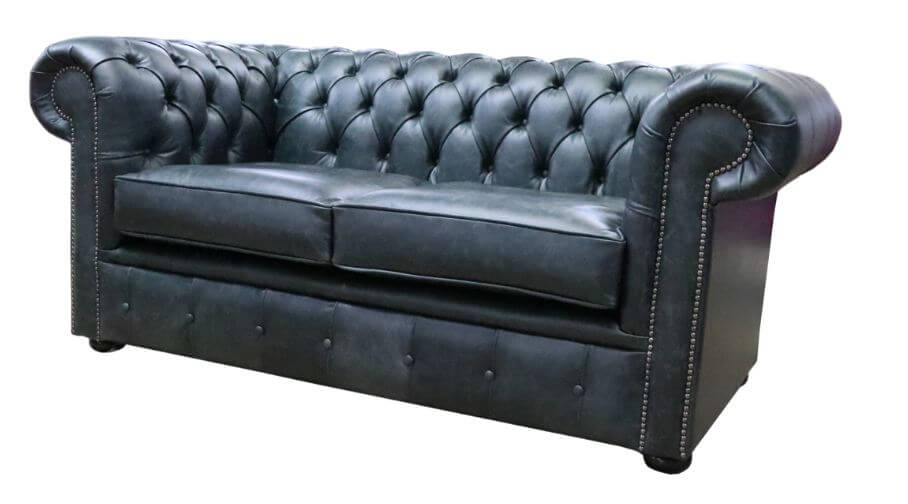 Product photograph of Chesterfield Handmade 2 Seater Sofa Settee Cracked Wax Black Real Leather In Stock from Chesterfield Sofas.