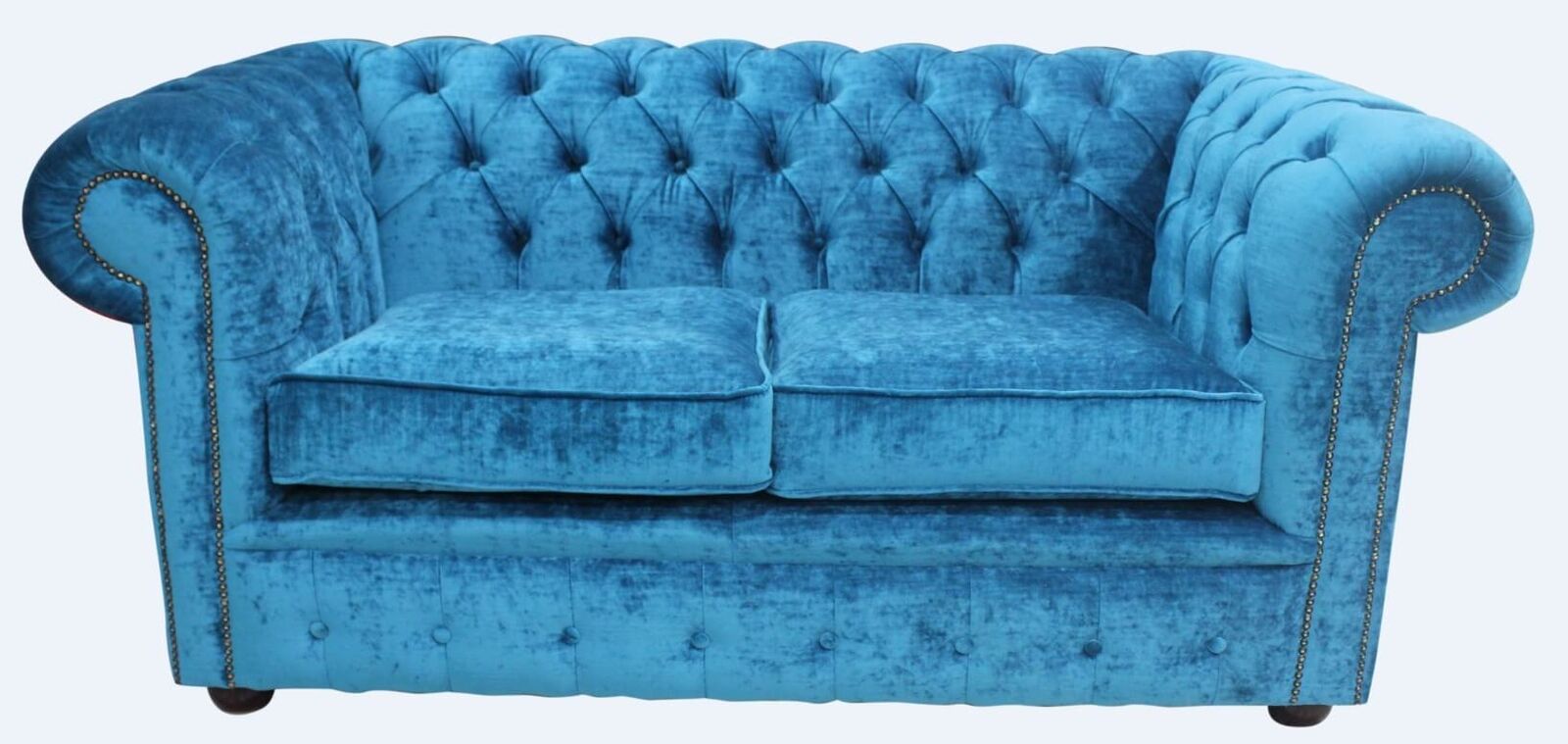 Product photograph of Chesterfield Handmade 2 Seater Sofa Settee Pastiche Teal Blue Velvet Fabric In Classic Style from Chesterfield Sofas