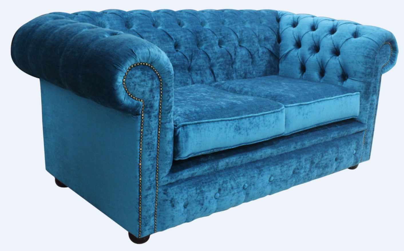 Product photograph of Chesterfield Handmade 2 Seater Sofa Settee Pastiche Teal Blue Velvet Fabric In Classic Style from Chesterfield Sofas.