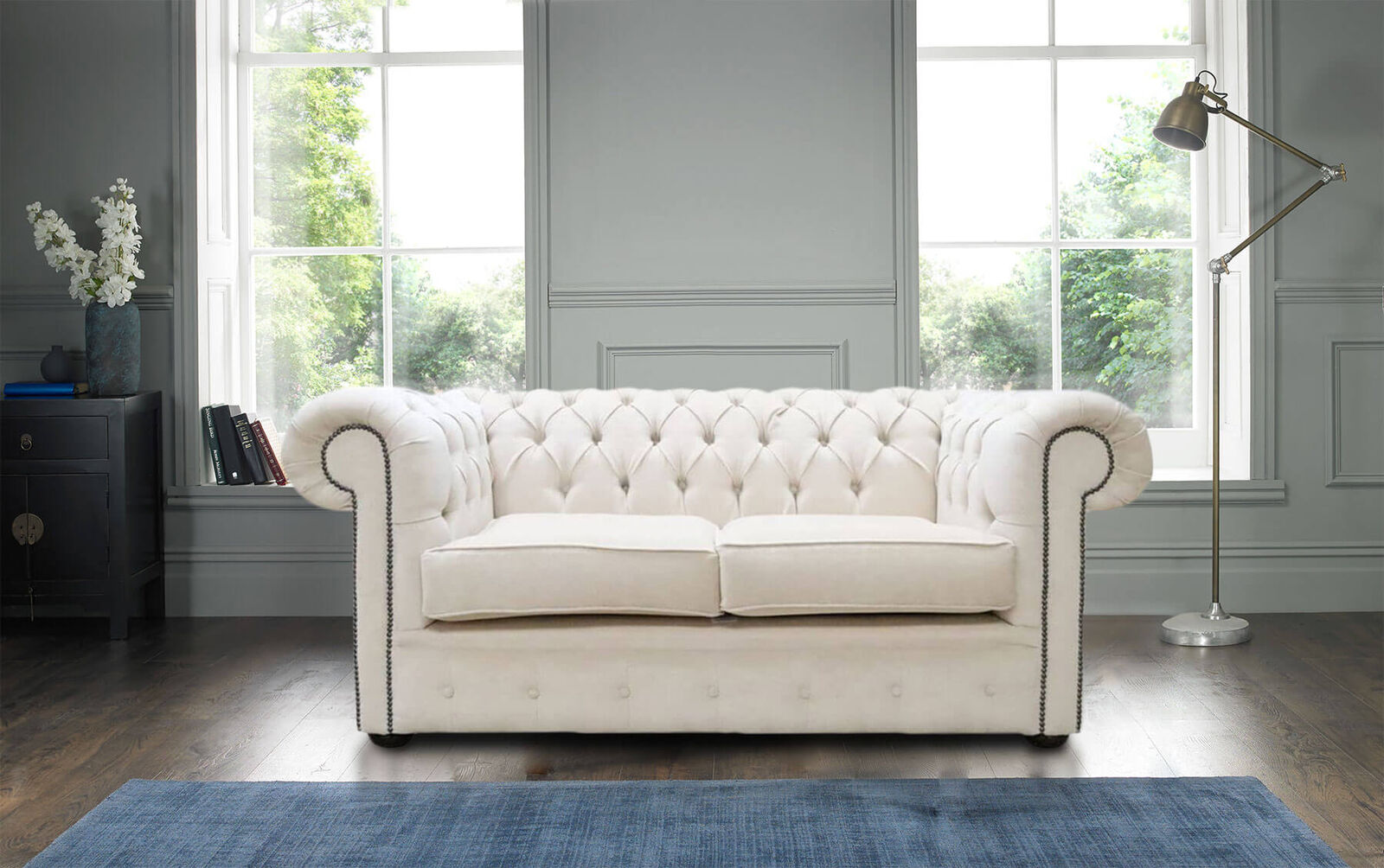 Product photograph of Chesterfield Handmade 2 Seater Sofa Settee Pimlico Cream Fabric In Classic Style from Chesterfield Sofas