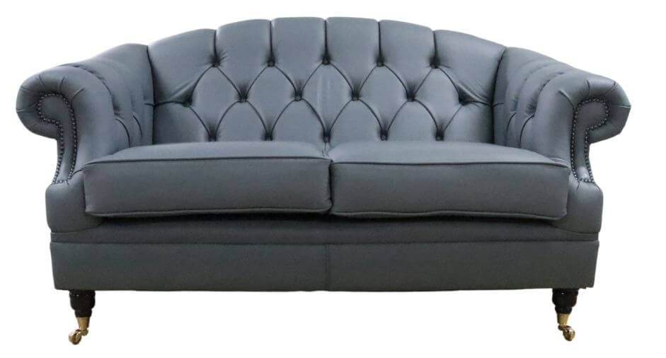 Product photograph of Chesterfield Handmade 2 Seater Sofa Settee Piping Grey Leather In Victoria Style from Chesterfield Sofas