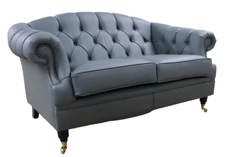 Product photograph of Chesterfield Handmade 2 Seater Sofa Settee Piping Grey Leather In Victoria Style from Chesterfield Sofas.