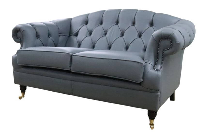 Product photograph of Chesterfield Handmade 2 Seater Sofa Settee Piping Grey Leather In Victoria Style from Chesterfield Sofas.