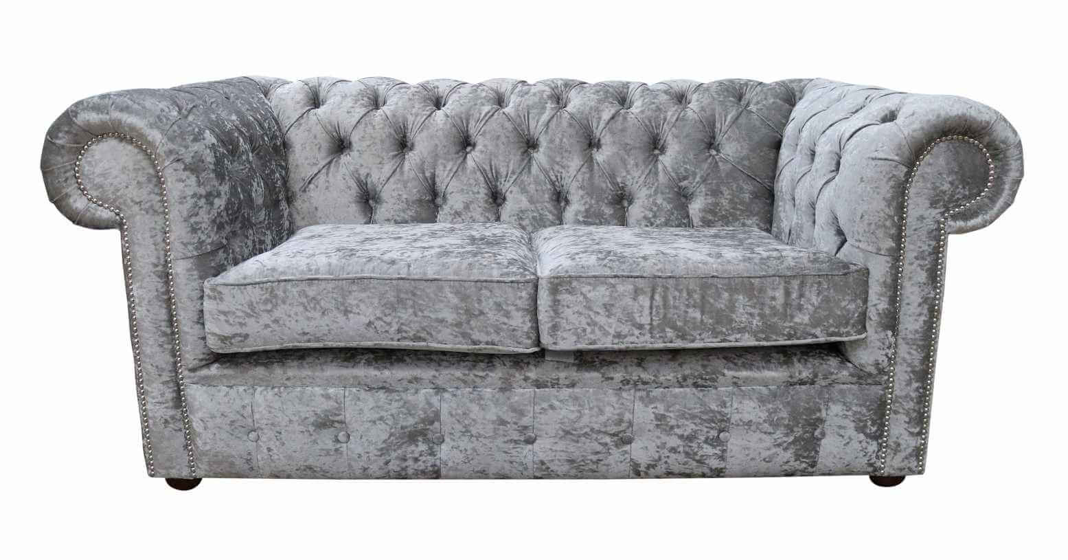 Product photograph of Chesterfield Handmade 2 Seater Sofa Settee Shimmer Silver Grey Velvet In Classic Style from Chesterfield Sofas