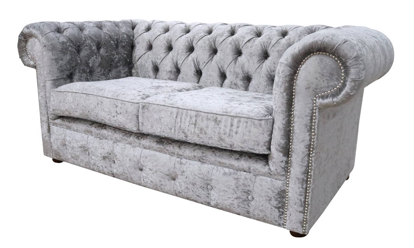Product photograph of Chesterfield Handmade 2 Seater Sofa Settee Shimmer Silver Grey Velvet In Classic Style from Chesterfield Sofas.