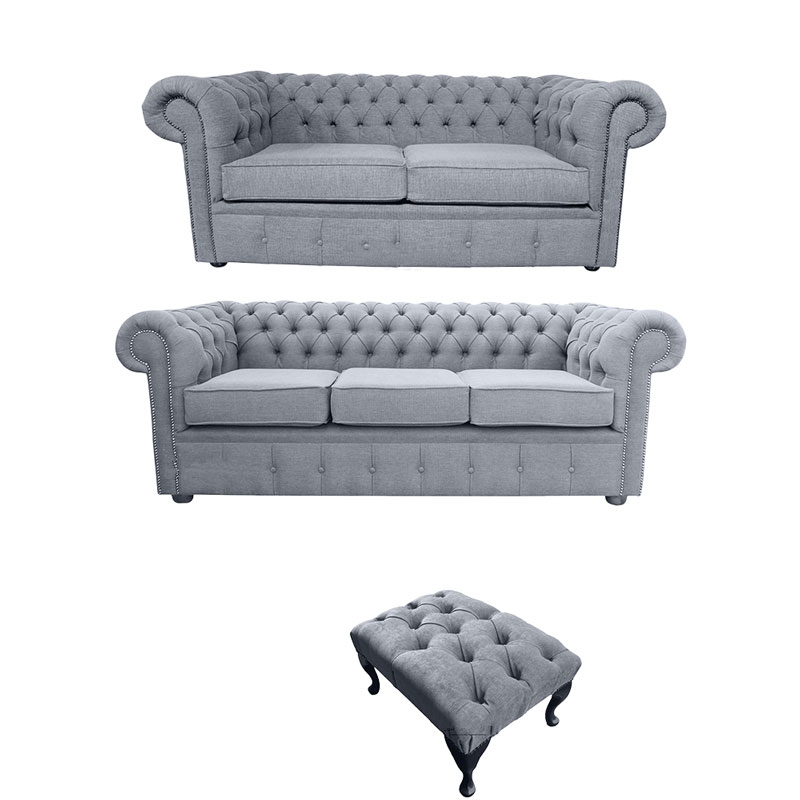 Product photograph of Chesterfield Handmade 3 2 Footstool Verity Plain Steel Grey Fabric Sofa Suite from Chesterfield Sofas