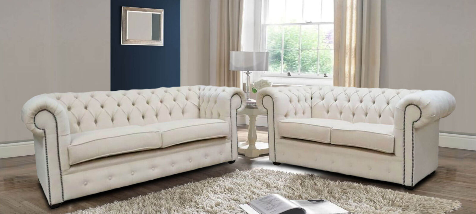 Product photograph of Chesterfield Handmade 3 2 Seater Sofa Suite Pimlico Cream Fabric In Classic Style from Chesterfield Sofas