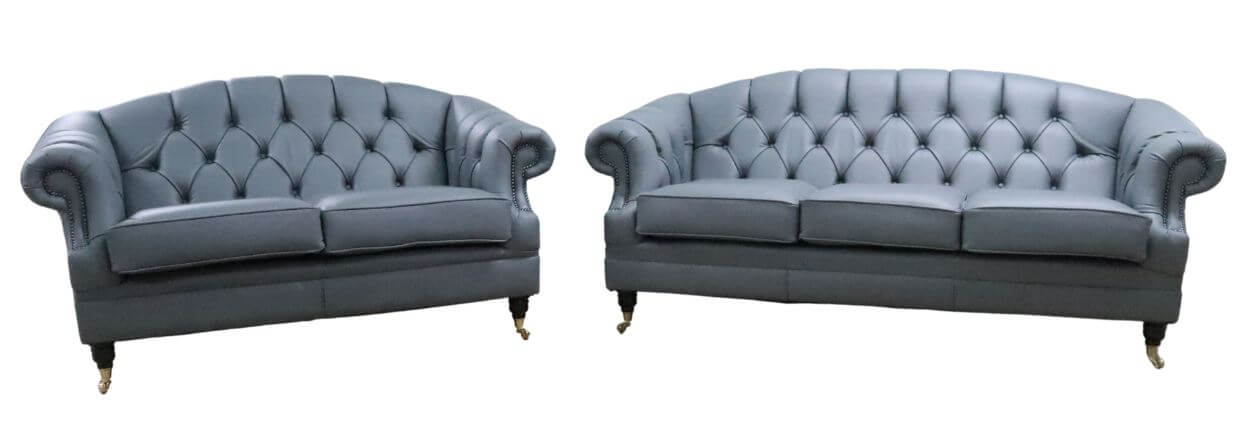 Product photograph of Chesterfield Handmade 3 2 Seater Sofa Suite Piping Grey Leather In Victoria Style from Chesterfield Sofas